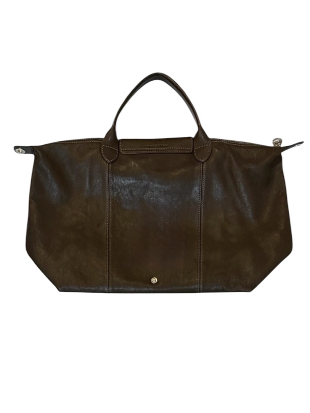 Longchamp Le Pliage Cuir Large Leather Top Handle Tote Dark Brown Shoulder Strap - Picture 7 of 13